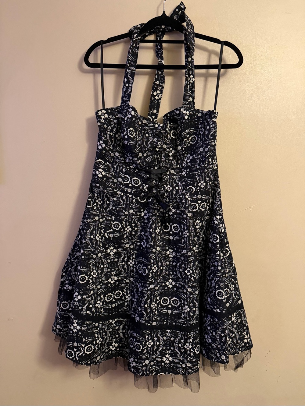 Hot Topic Black & White One-Shoulder Paisley Fit-and-Flare Dress